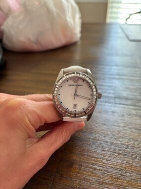 Emporio Armani White Leather Strap Watch